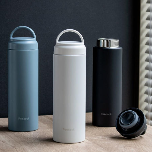 Peacock Stainless Steel Vacuum Insulated Bottle Screw Mug Type-White/Peacock真空层魔法瓶保温杯-雪山白 480ml