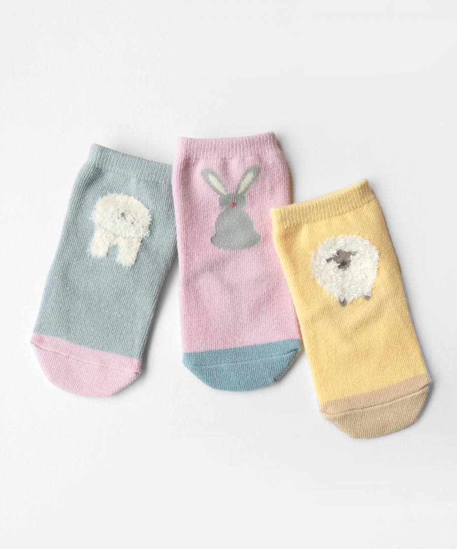 Stample Bushy Tail Baby Crew Socks Girls 3Pairs/Stample毛茸茸小动物尾巴宝宝袜 女宝款 3双装 11-13cm 0-1yr