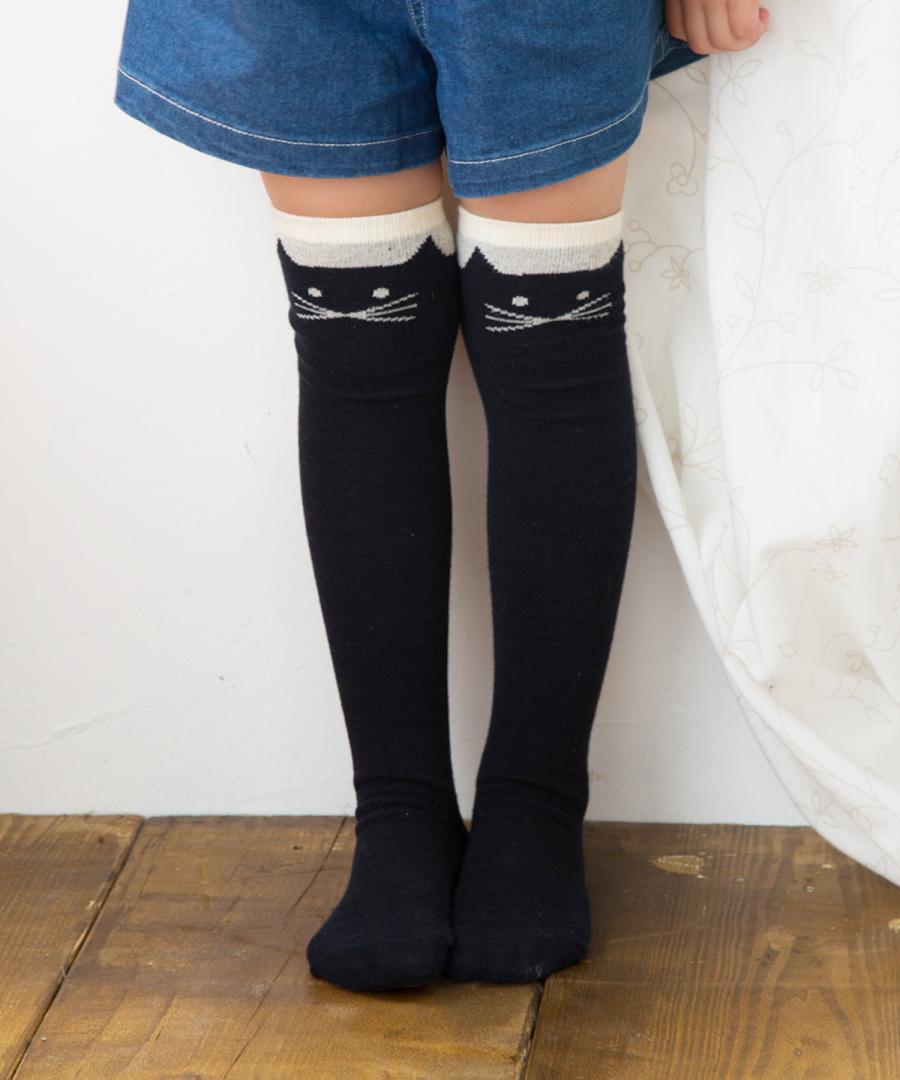 Stample Cat Knee High Socks-Black/Stample过膝长筒猫咪袜 黑色 16-18cm 4-6yrs