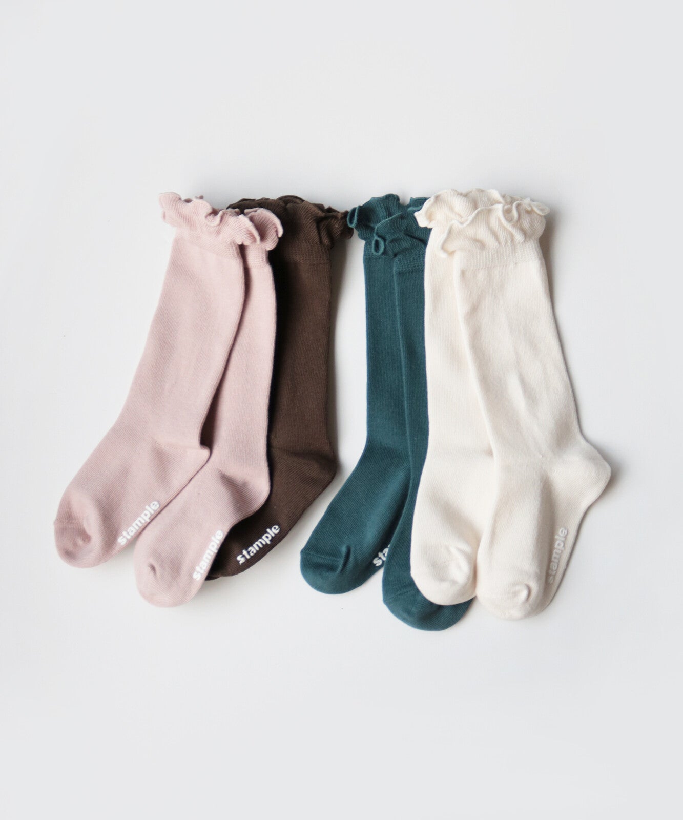 Stample Frill High Socks Pink&Brown 2Pairs/Stample荷叶边儿童及膝长袜 粉色&咖色 2双装 1-6yrs