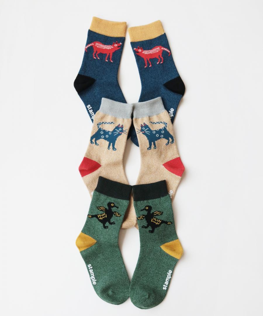 Stample Hachiawase Animal Crew Socks 3Pairs/Stample小动物伙伴儿童长袜 3双装 16-21cm 4-9yrs