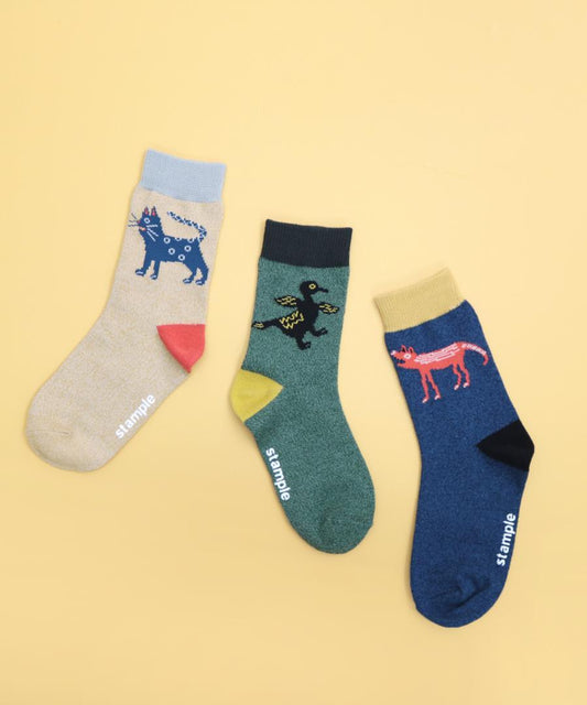 Stample Hachiawase Animal Crew Socks 3Pairs/Stample小动物伙伴儿童长袜 3双装 16-21cm 4-9yrs