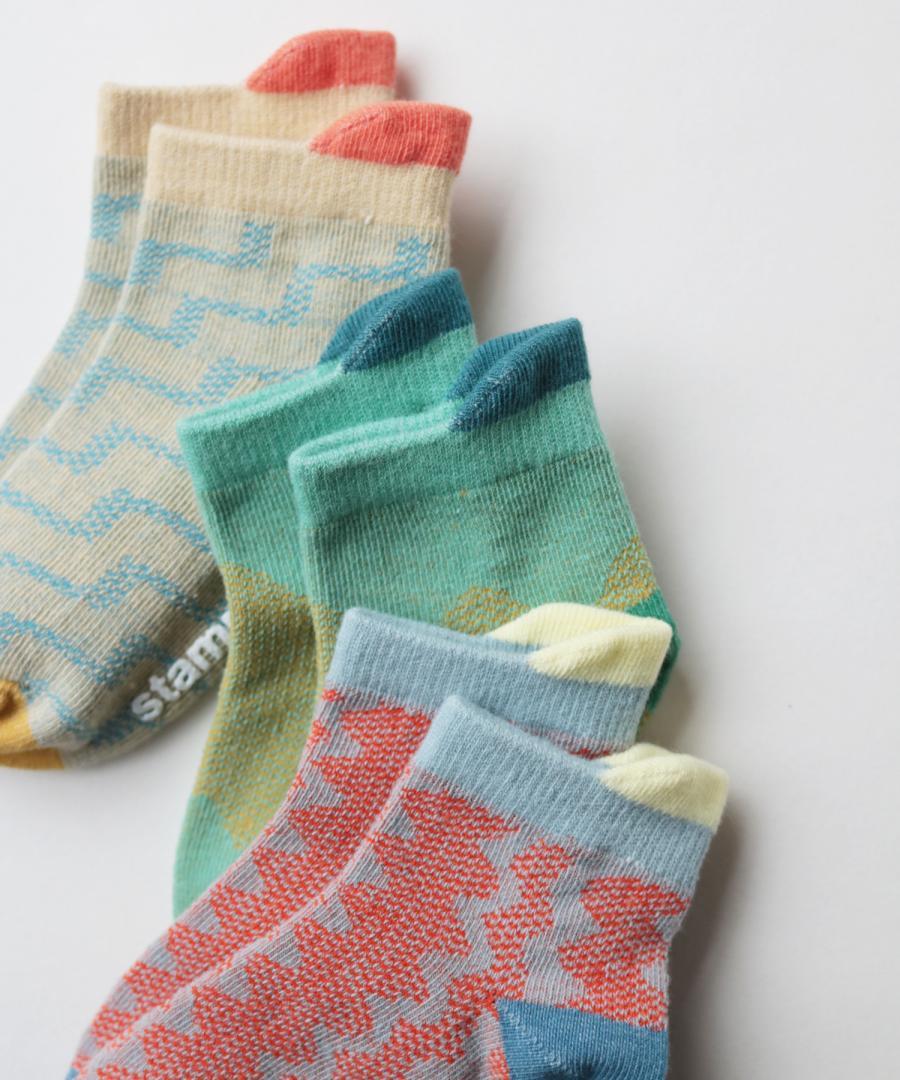 Stample Light Mesh Baby Ankle Socks-Boy Color 3Pairs/Stample网格织纹宝宝脚踝袜 调皮色 3双装 11-13cm 0-1yr