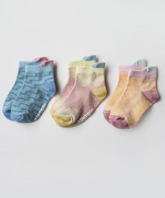 Stample Light Mesh Baby Ankle Socks-Girl Color 3Pairs/Stample网格织纹宝宝脚踝袜 温柔色 3双装 11-13cm 0-1yr