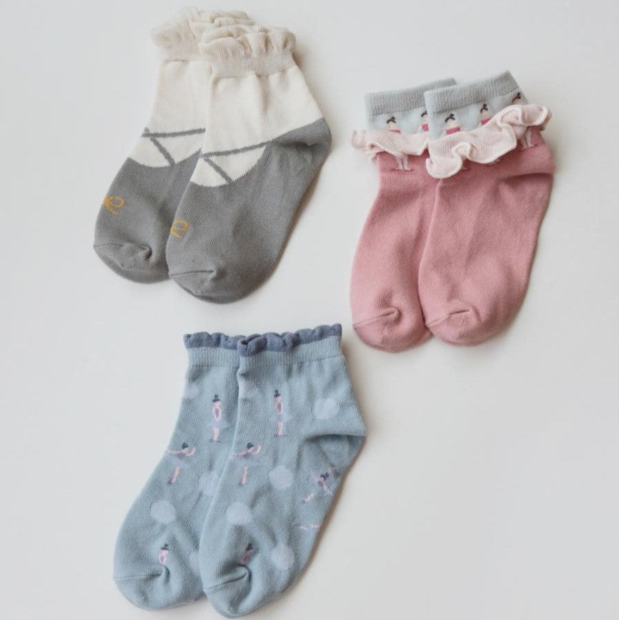Stample Ballerina Short Socks 3Pairs/Stample芭蕾女孩儿童短袜 3双装 13-21cm 1-9yrs
