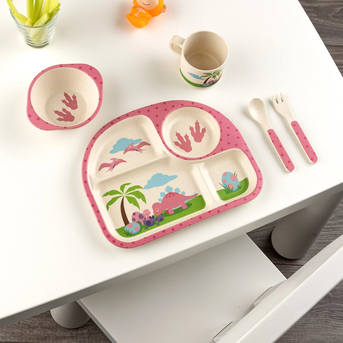 Funkins竹纤维儿童餐盘五件套 Pink Dinosaurs