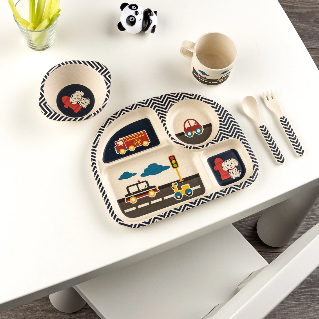 Funkins竹纤维儿童餐盘五件套 Transportation
