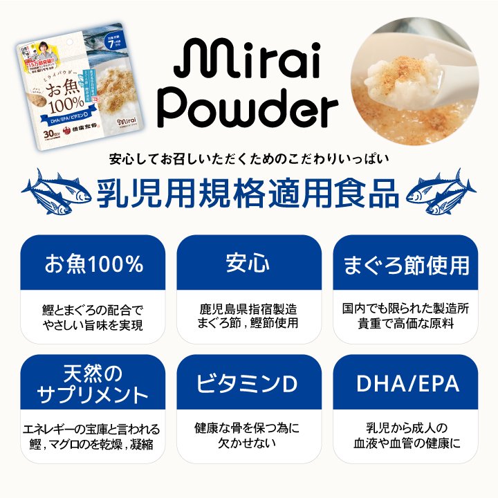 2025.8.31 Mirai 100% Fish Powder/Mirai DHA EPA 维D金枪鱼鲣鱼粉 7month+ 60g 30回分