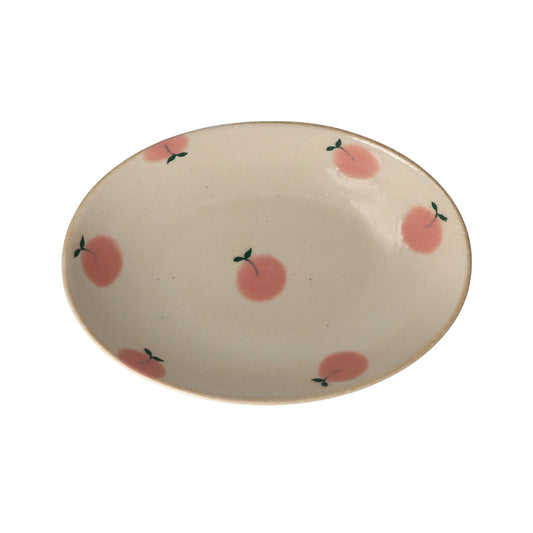 Minoyaki Murir Medium Plate-Peach美浓烧日式粗陶手绘椭圆中盘-水蜜桃