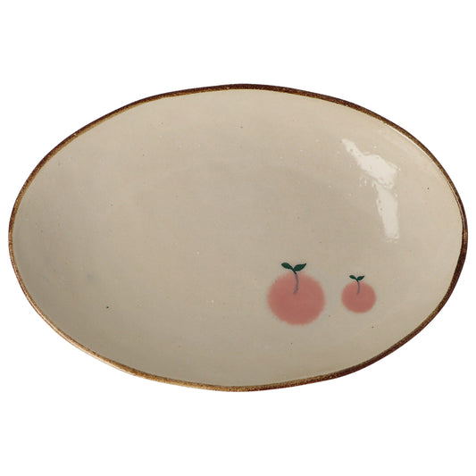 Minoyaki Murir Large Plate-Peach美浓烧日式粗陶手绘椭圆大盘-水蜜桃