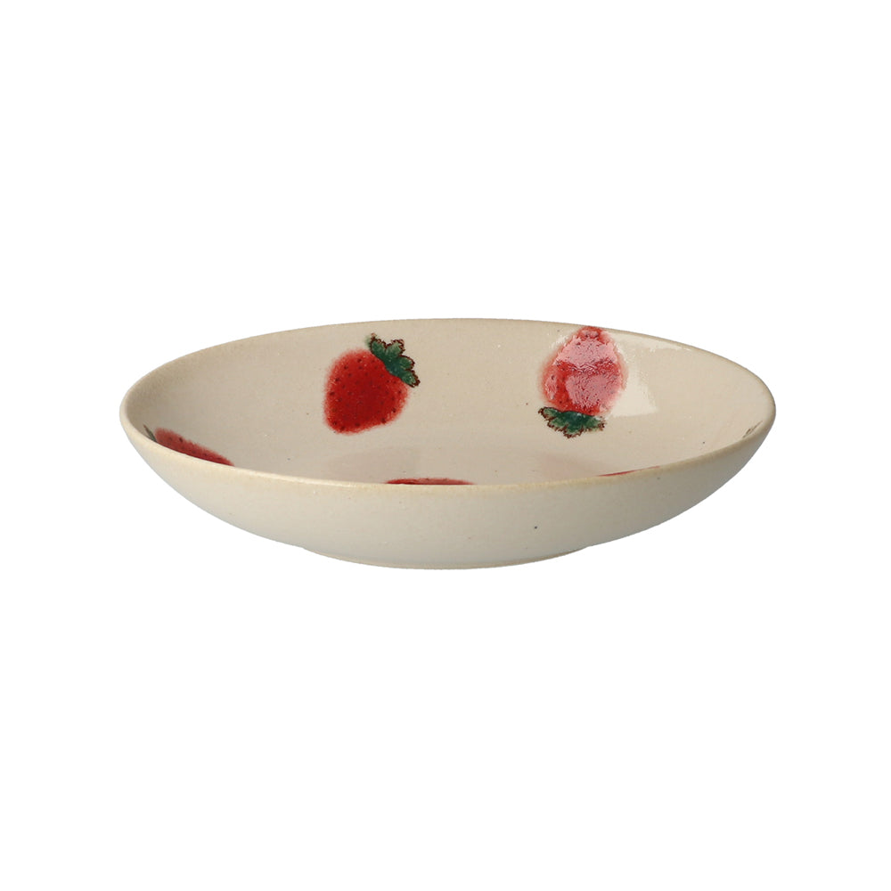 Minoyaki Murir Medium Plate-Strawberry美浓烧日式粗陶手绘椭圆中盘-草莓
