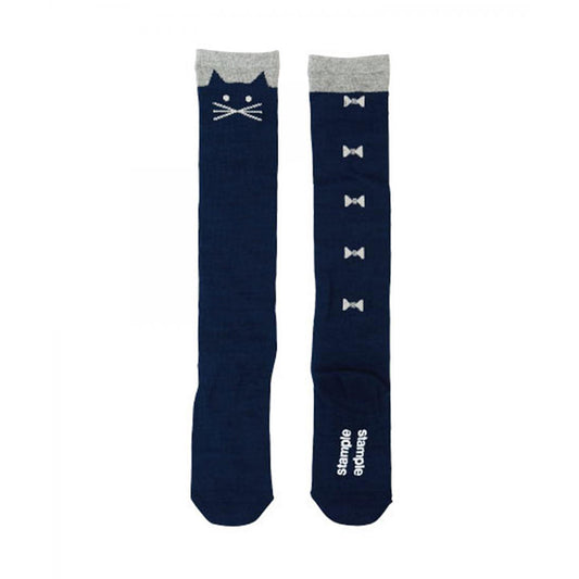 Stample Cat Knee High Socks-Navy/Stample过膝长筒猫咪袜 深蓝 16-18cm 4-6yrs