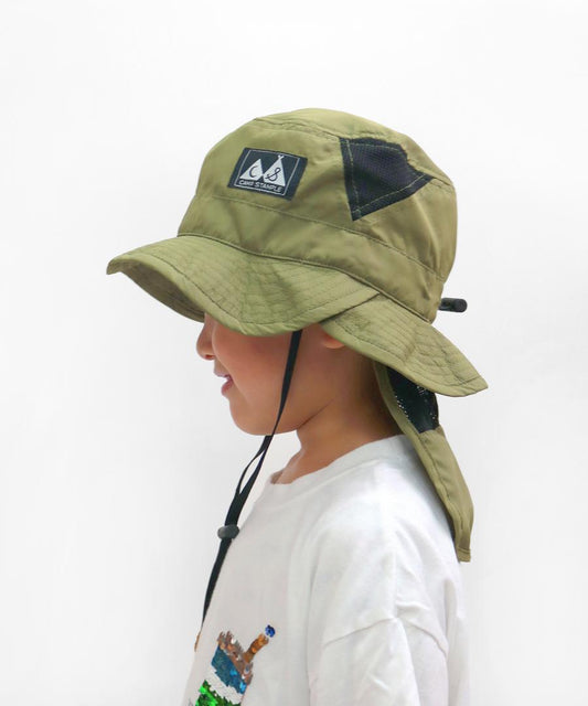 Stample Double Visor UV Protection Outdoor Kids Hat-Khaki/Stample护颈清凉儿童遮阳帽 墨绿 S-L